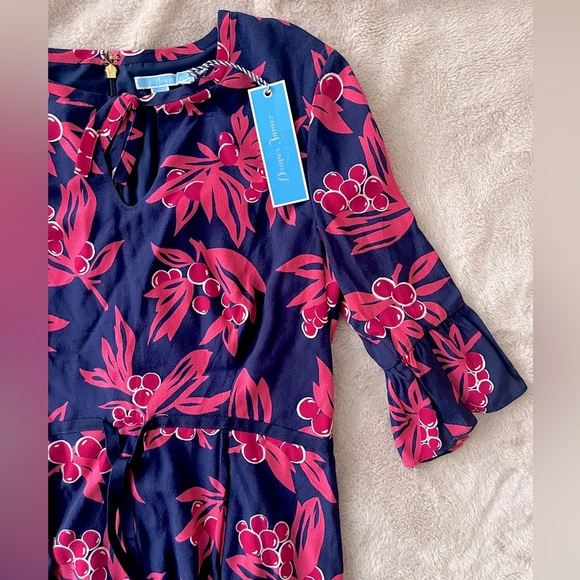 NWT Draper James Cherry Ann Flutter Dress Navy Pink Size 6 - Picture 8 of 13